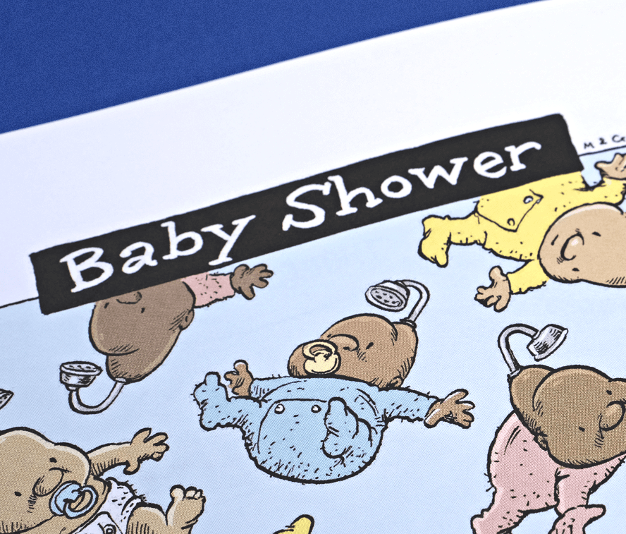 Closeup photo 1 of digital colouring for Zapiro's 'Baby Shower' cartoon in Democrazy anthology by Roberto Millan & millantv.