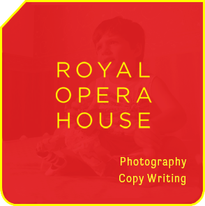 Royal Opera House home page portfolio menu tile in yellow.