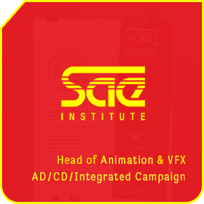 SAE Institute home page portfolio menu tile in yellow.